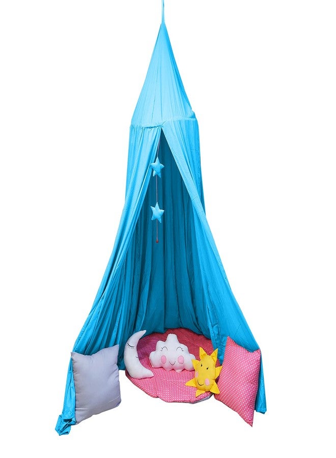 Next Day Art Hanging Canopy Play Tent Without Mat for Kids and Adults Portable Foldable Pom Pom Hanging Mosquito for Girl and Boy Tent House Indoor and Outdoor- Sky Blue - Image 4